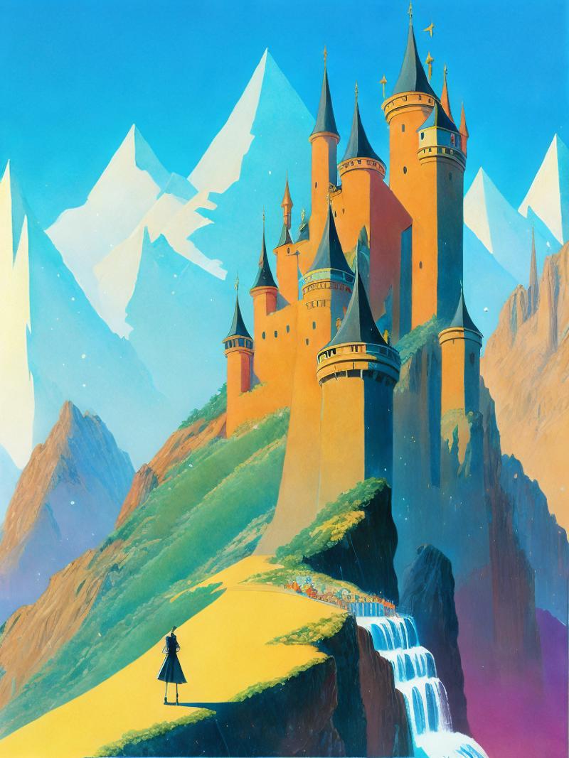 00786-1785382114-a painting of a castle in the middle of a mountain with a person standing in front of it by Ralph Bakshi.png